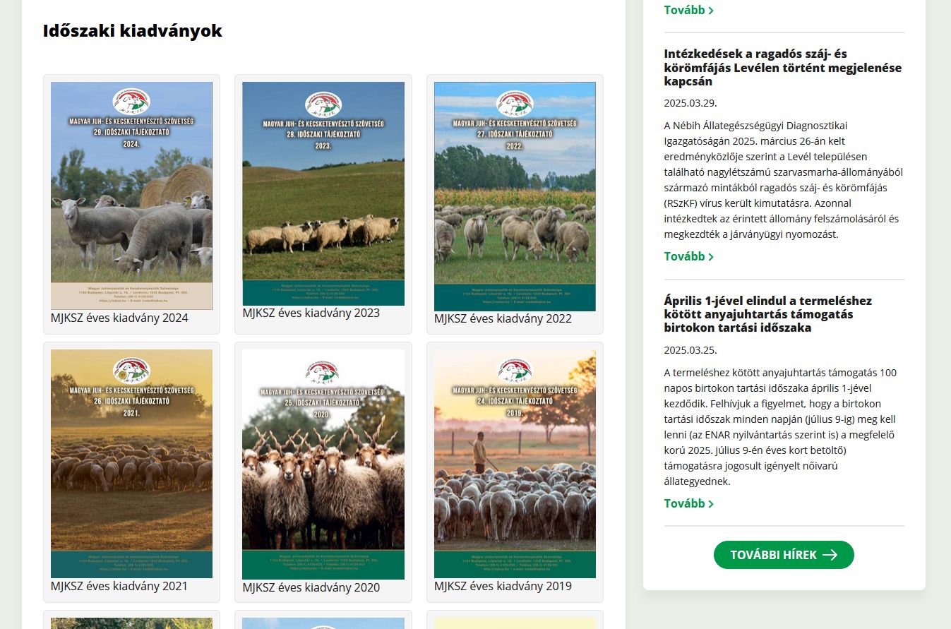 Magyar Juh- �s Kecsketeny�szt� Sz�vets�g, ... id�szaki t�j�koztat� 2025.04.02.